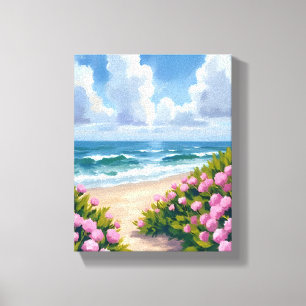 Strand in Blüte Rosa Hortensie Oceanside Küste Leinwanddruck