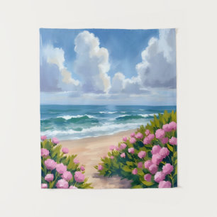 Strand in Blüte Rosa Hortensie Oceanside Küste Wandteppich