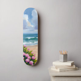 Strand in Blüte | Rosa Hortensie Ozeanblick Küste Skateboard