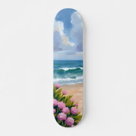 Strand in Blüte | Rosa Hortensie Ozeanblick Küste Skateboard