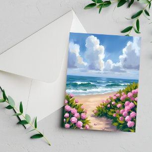 Strand in Blüte Rosa Hortensien-Ozean-Küstenkart