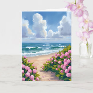 Strand in Blüte Rosa Hortensien Ozean Küstenkart Karte