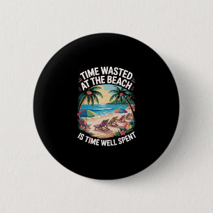 Strand ist Zeit, die mit Palmenstrand Ozean Retro- Button