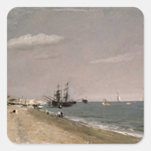 Strand John Constables   Brighton mit Bergmännern Quadratischer Aufkleber