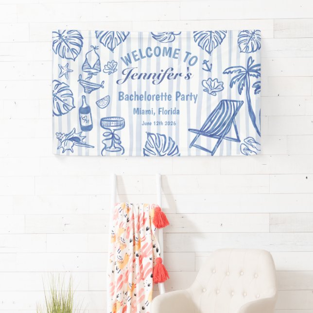 Strand JUNGGESELLINN Whimsical Blaue Flagge Banner (Insitu)