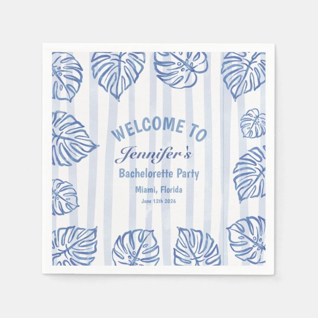 Strand JUNGGESELLINN Whimsical Blaue Palmwedel Serviette (Vorderseite)