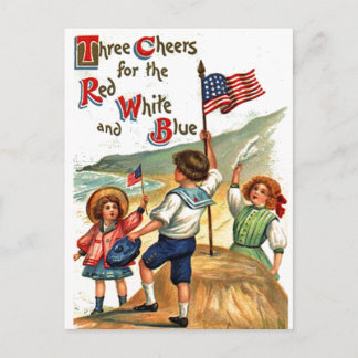 Strand Kids 4. Juli Flagge Vintage Postkarten Kuns