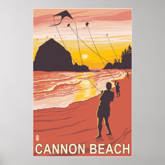 Strand & Kites - Cannon Beach, Oregon Poster (Vorne)