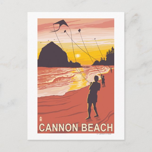 Strand & Kites - Cannon Beach, Oregon Postkarte (Vorderseite)