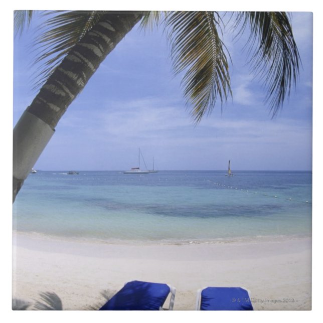 Strand, Klubsessel, Palme, Horizont vorbei Fliese (Vorderseite)
