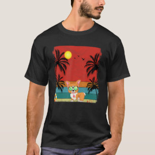 Strand Kokosnussbaum Retro Grafik Corgi Hund Somme T-Shirt