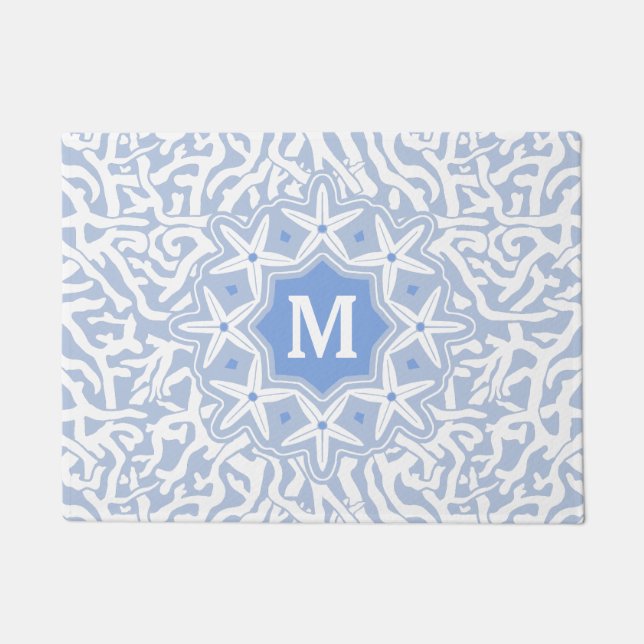 Strand-Korallenriffstarfish-Monogramm im grauen Fußmatte (Vorderseite)