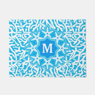 Strand-Korallenriffstarfish-Monogramm im Seeblau Fußmatte