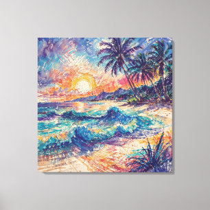 Strand Kritzeleien - Linienart-Stil Landschaft Leinwanddruck