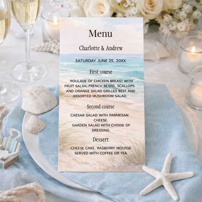 Strand Küsten Abendessen Hochzeit Menükarte (Von Creator hochgeladen)