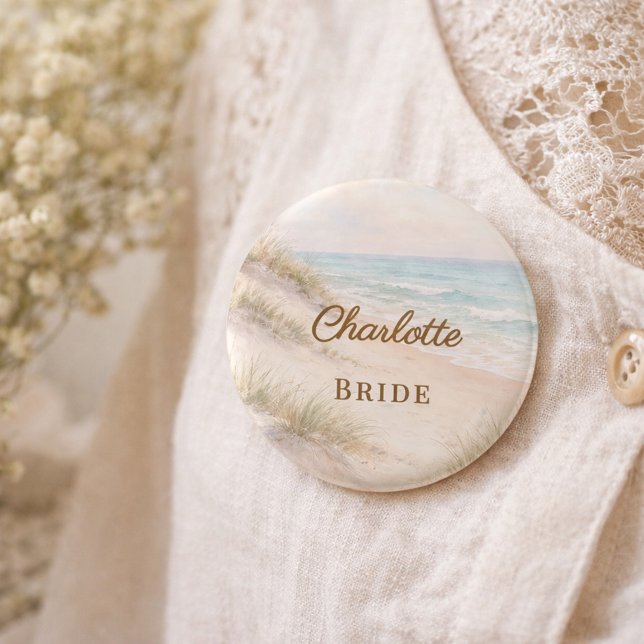 Strand Küsten Elegant Junggesellinnenabschied Name Button (Von Creator hochgeladen)
