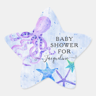 Strand Lila Krake Starfish Babydusche Stern-Aufkleber