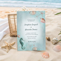 Strand | Meer Blaue Aquarell-Muscheln Hochzeit
