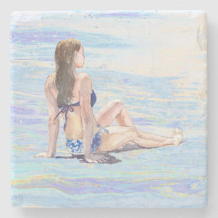 *~* Strand Meer Küste Frau AR29 Kunst Steinuntersetzer