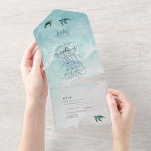 Strand Meeresschildkröte Ziel Hochzeit RSVP MENU A All In One Einladung