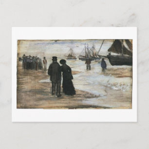 Strand, Menschen Spazieren & Boote Van Gogh Fine A Postkarte