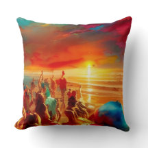 Strand Menschenmenge gold rot blau aquamarin abstr