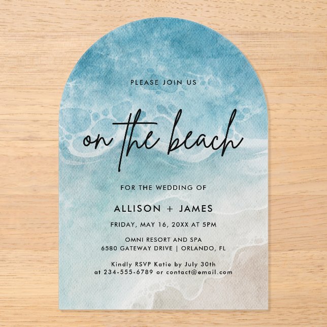 Strand mit Aquarellfarben Acryleinladungen (Vorderseite)