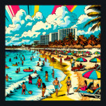 Strand mit Comic Book Pop Art Vibe Poster<br><div class="desc">Pop Art Comic buchen Stil Strandkunst mit Vintagem Ambiente,  Kunst zeigt Menschen,  die Spaß am Strand mit Hotels und Appartements Gebäude im Hintergrund,  hübsche Palmen,  farbenfrohe Schirme und einen herrlich blauen Himmel.</div>