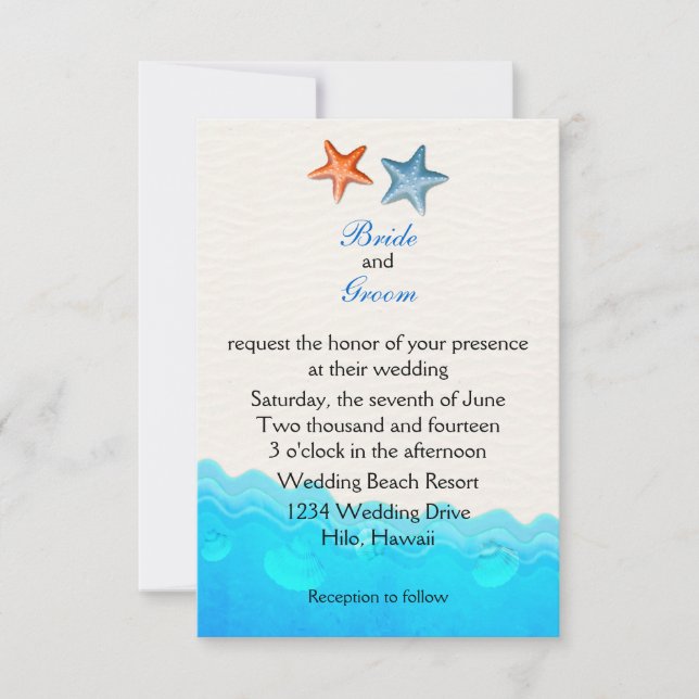 Strand mit Einladung zur Hochzeit von Starfish (Vorderseite)