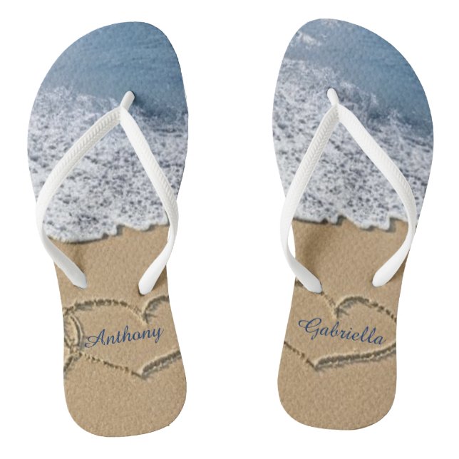 Strand mit Herz in Sand Personalisierte Flip Flops (Fußbett)