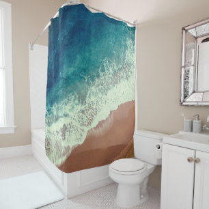 Strand mit Meerwasser Sand am Meer blau braun Duschvorhang