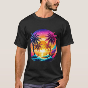 Strand mit Palmen und Surfbrettern, Pop Art Styl T-Shirt