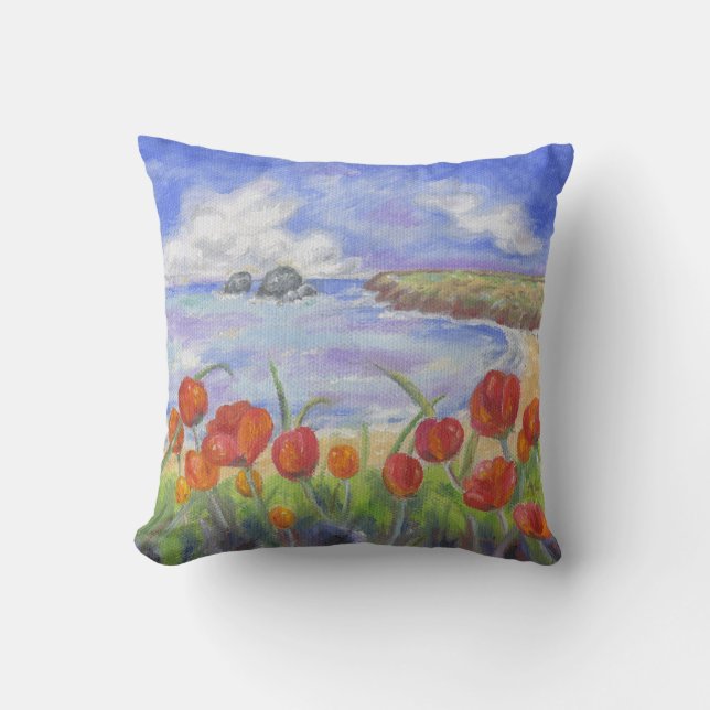 Strand mit quadratischem Kissen der Mohnblumen (Vorderseite)