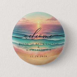 Strand mit rosa Ozean Signature Boho Willkommen So Button