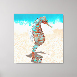 Strand mit Seepferd Leinwanddruck