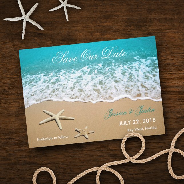 Strand mit Starfish Save the Date Karte (Von Creator hochgeladen)