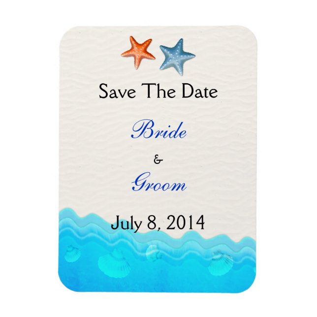 Strand mit Starfish Save the Date Magnet (Vertikal)
