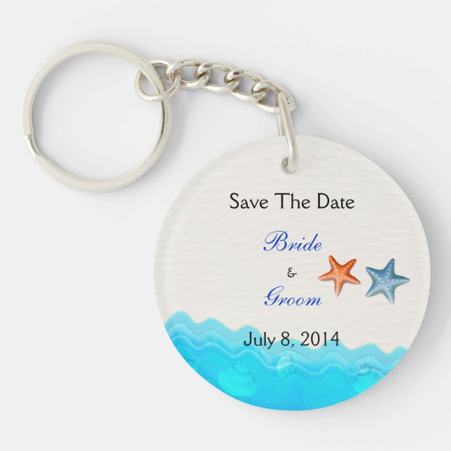 Strand mit Starfish Save the Date Schlüsselanhänger (Vorderseite)