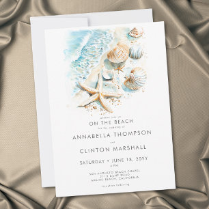 Strand Moderne Muscheln Aquarell Hochzeit am Meer Einladung