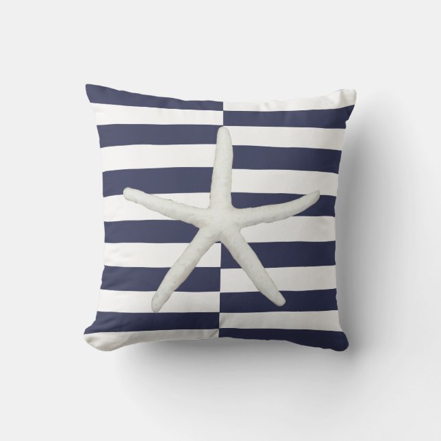 Strand Moderner Starfish fett gestreift Marine und Kissen (Vorderseite)