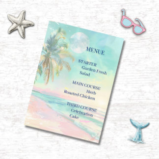 Strand Mondlicht Aquarell Hochzeitsmenü Menükarte