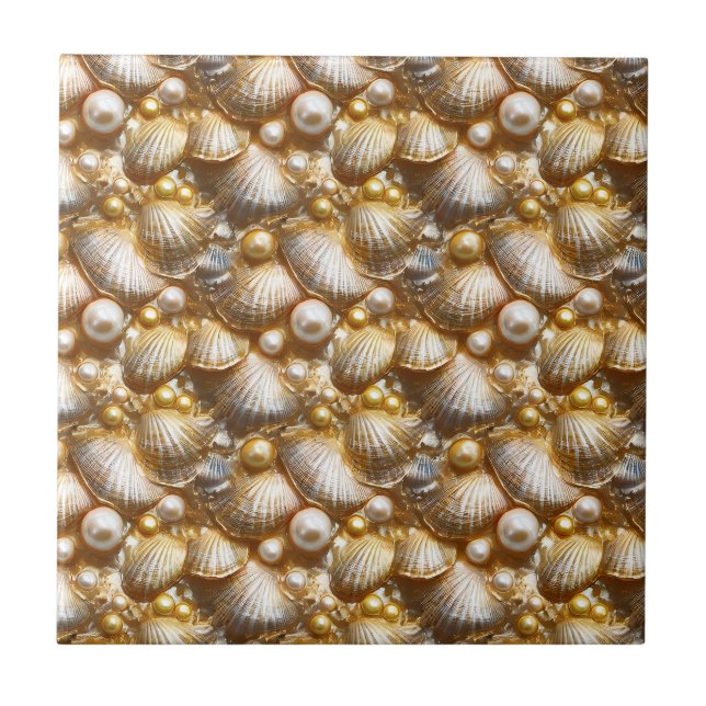 Strand Muscheln Gold Perlen Glanz Muscheln Fliese (Vorderseite)