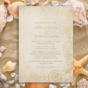 Strand Muscheln Sand Küstenhochzeit Folien Feiertagskarte