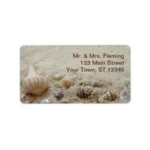 Strand Muscheln und Sandküste Thema Adressaufkleber