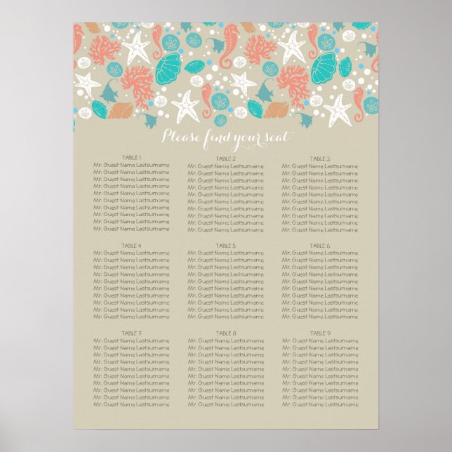 Strand Nautical Coastal Sea Hochzeitssessencharts Poster (Vorne)