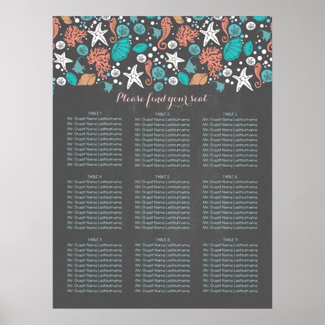 Strand Nautical Coastal Sea Hochzeitssessencharts Poster (Vorne)