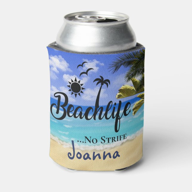 Strand No Strife Zitat Sommerpalme Wasser C Dosenkühler (Kanne Rückseite)
