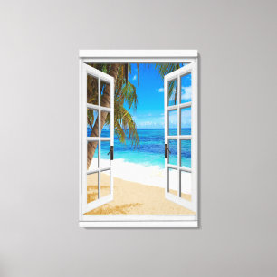 Strand-Ozean-Ansicht-Imitat-Fenster Leinwanddruck
