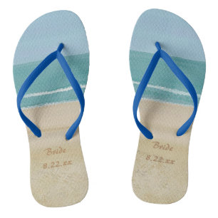 Strand-Ozean-Sand-Braut-Hochzeit drehen Reinfälle Flip Flops