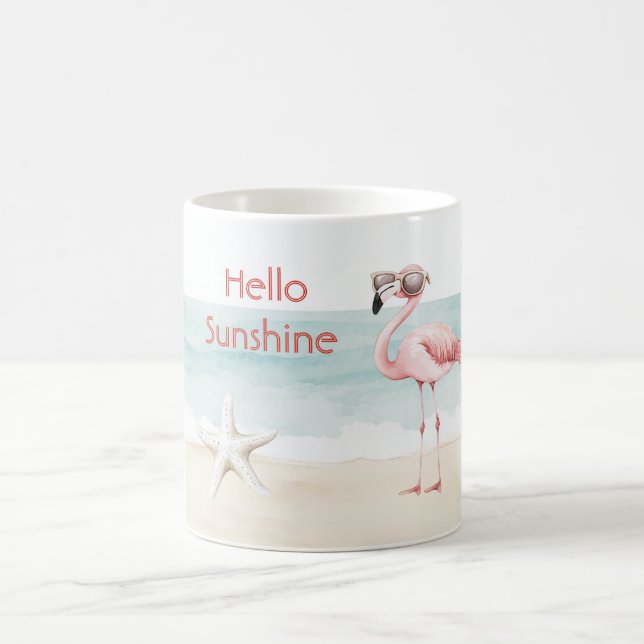 Strand Ozean Seestern Rosa Flamingo Hallo Sonnensc Kaffeetasse (Mittel)
